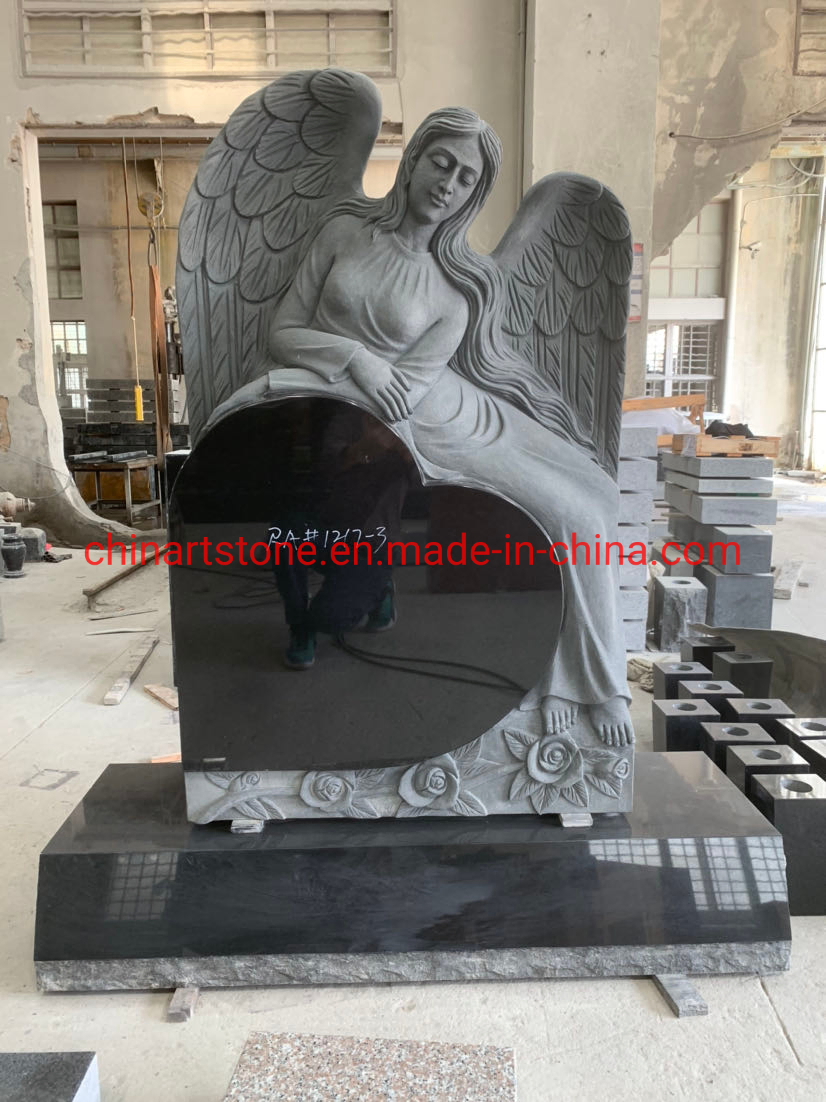 Black Granite Tombstone Angel Heart Classic Styles Memorial