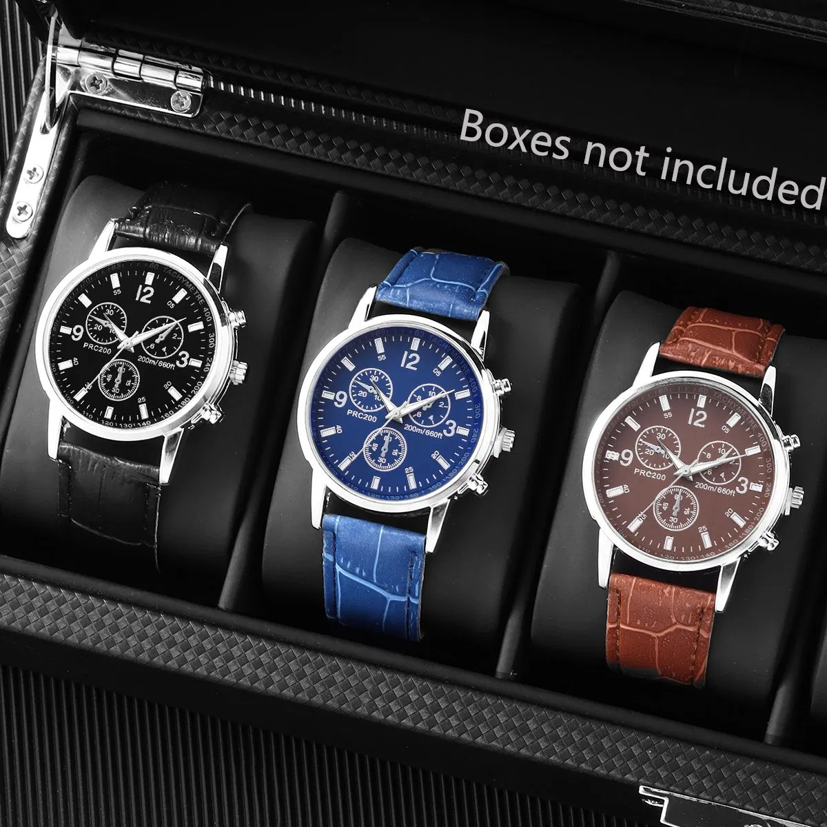 4-Piece Set of Men's PU Leather Watch Strap Quartz Watch