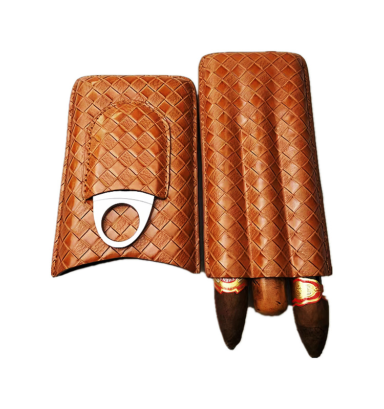 Ea345 Manufacturer Wholesale Luxury Black Bag with Mini Leather Tube Logo Holder Travel Cases Handmade Cutter Custom Humidor Leather Cigar Case