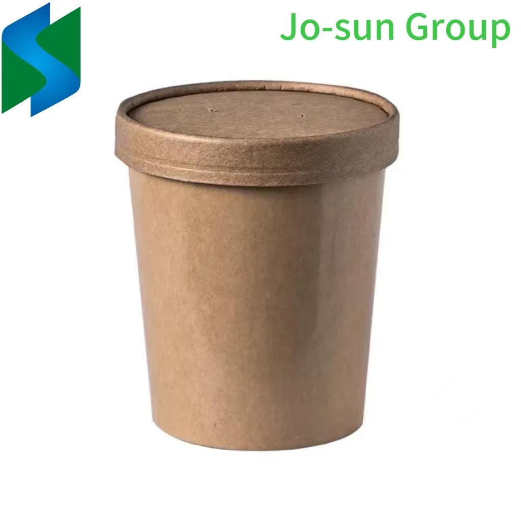 Disposable Brown Kraft Paper Soup Cup Bowl with Paper Lid Take Away Lunch Packing Takeout Food Packaging Bucket
