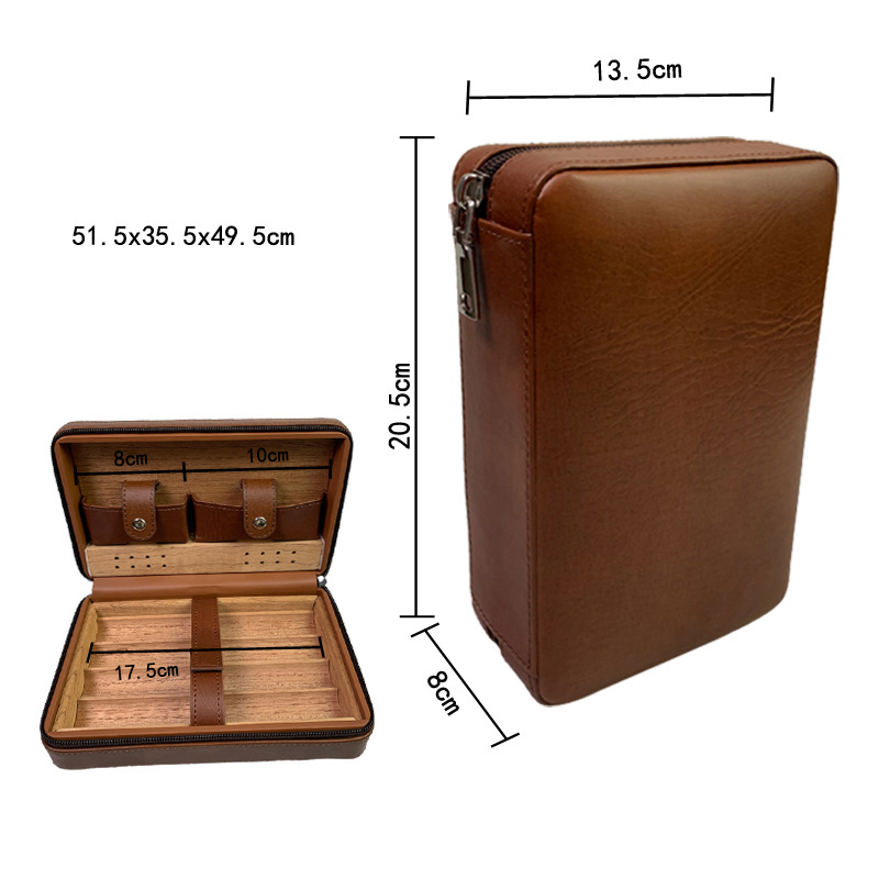 Ea344 Manufacturer Luxury Accessory Cedar Wood Travel Humidor Leather Case Wholesale Logo Storage Custom Cigar Box