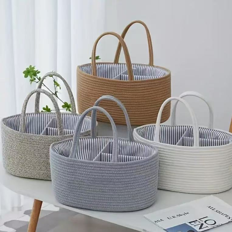 Cotton Rope Basket Storage Organizer Toys Diaper Nappy Caddy Tote, Mommy Price Tote Rope Cotton Basket Bag Diaper Caddy Bag