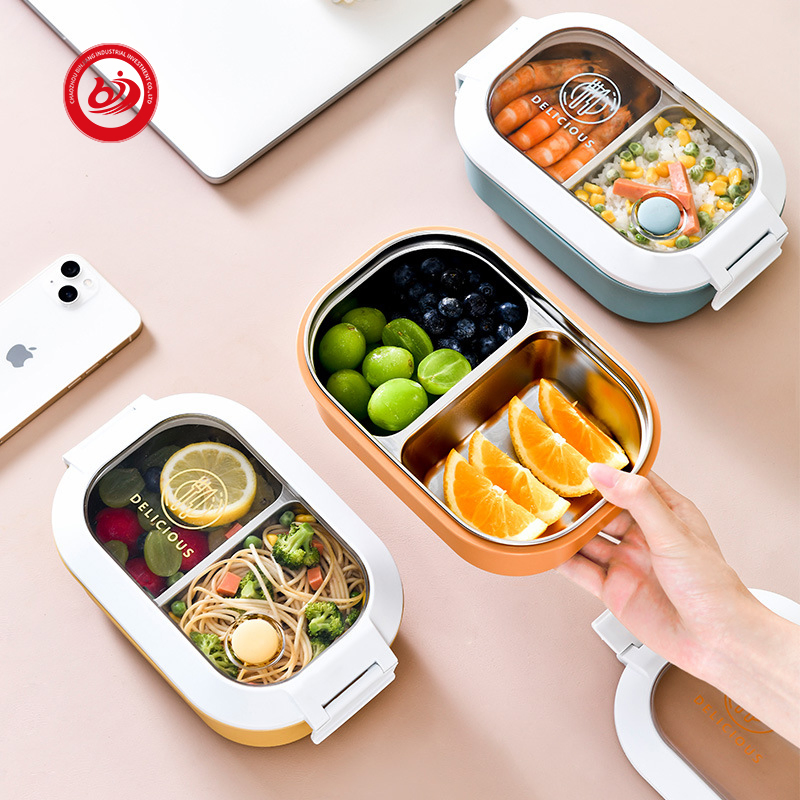 Japanese Style Tiffin Portable Plastic Lunch Box Plastic 304 Stainless Steel Bento Lunch Box for School Students