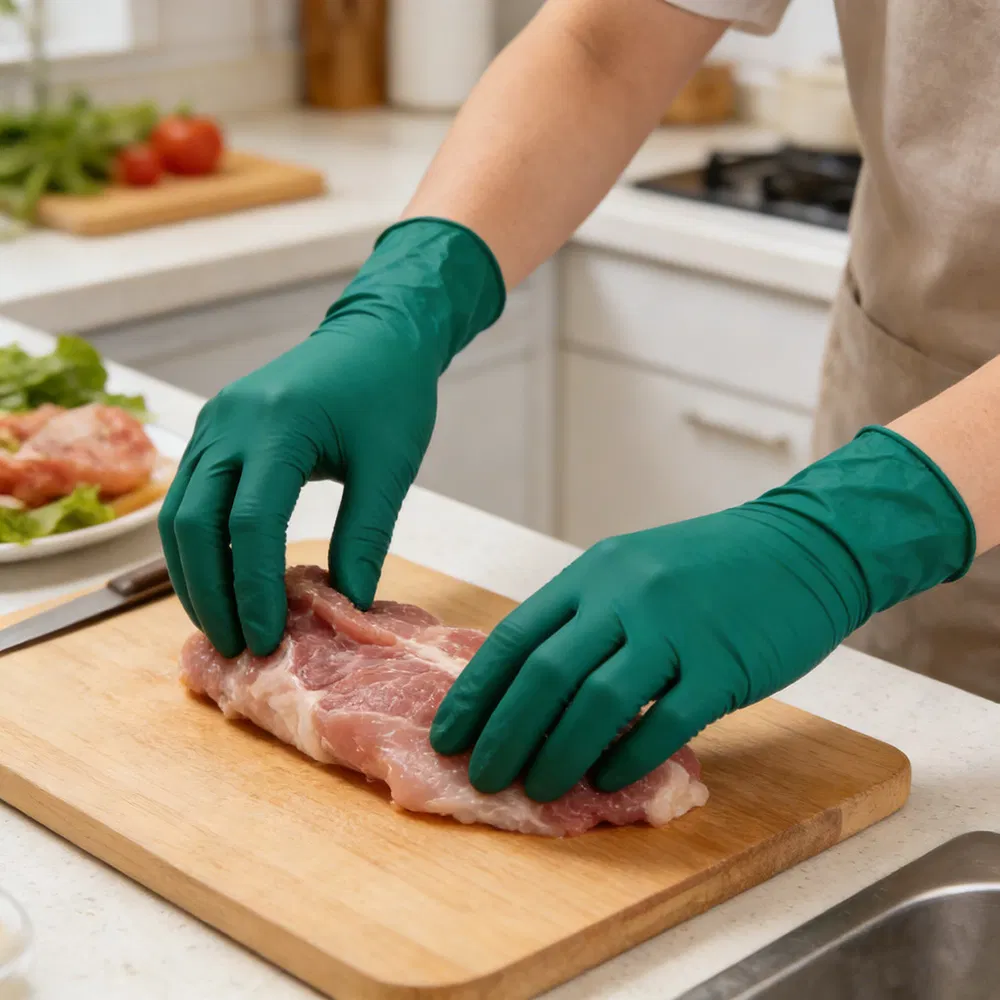 Food Processing Blue Nitrile Gloves - Latex-Free Textured Disposable Gloves, Kitchen Ware