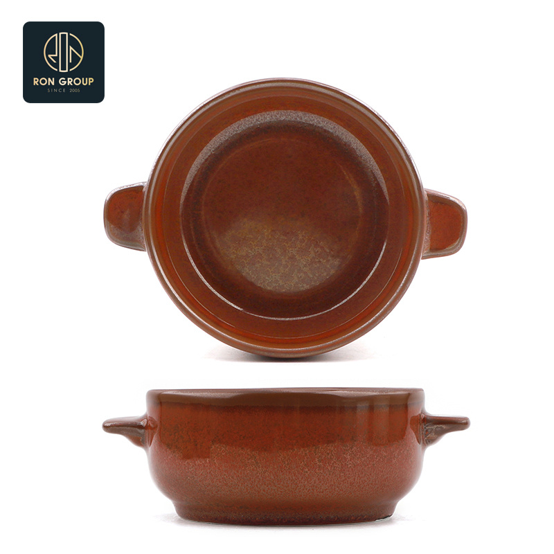 Chinese Wholesale Kitchenware Home Restaurant Customized Ceramic Soup Bowl with 2 Ears