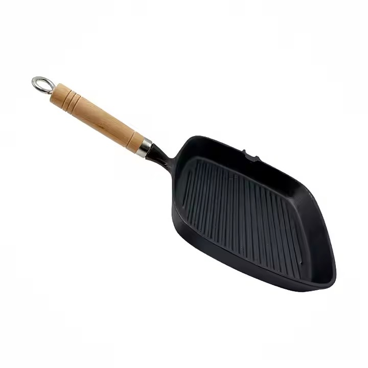 Square Cast Iron Breakfast Frying Skillet Grill Pan with Flat Bottom for Meat Press Cooking