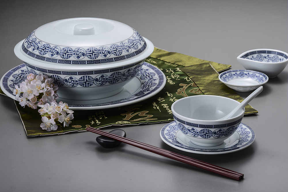 Melamine Bowl Set with Cover Chinese Restaurant Soup Rice Porridge Serving Large Bowl