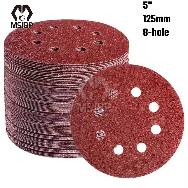 Шлифовальный диск 5 дюймов, 8 отверстий, красный