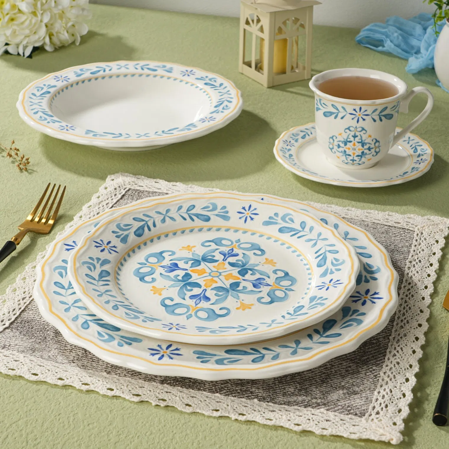20-Piece OEM Inglaze Modern Tableware Dinner Charger Plate Set Ceramic Dinnerware Set