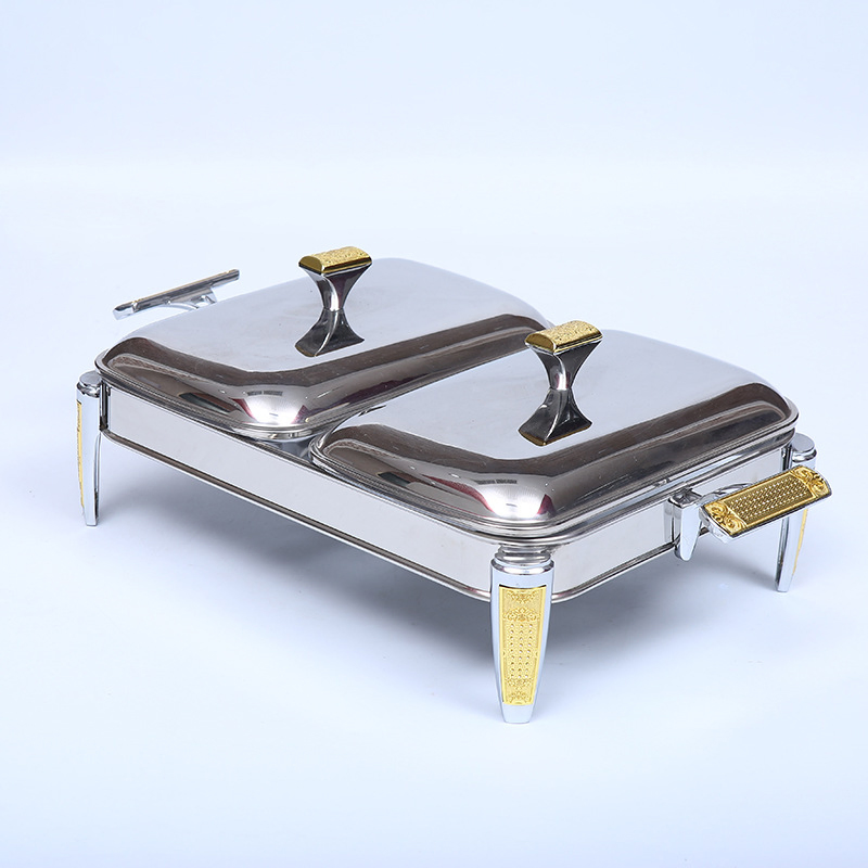 Hotel Restaurant Chafing Dish Buffet Set Stainless Steel Chafer Servers Two Glass Pots Food Warmers for Wedding, Parties, Banquet, Catering