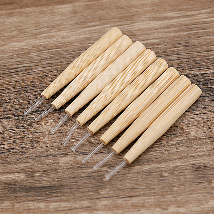 "7" Shape Dentist Use Bamboo Interdental Brush Eco Friendly Bamboo Wood Interbrush 0.4mm Size