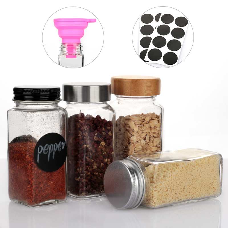 Empty Square Kitchen 4oz 120ml Pepper Storage Container Seasoning Glass Spice Jar