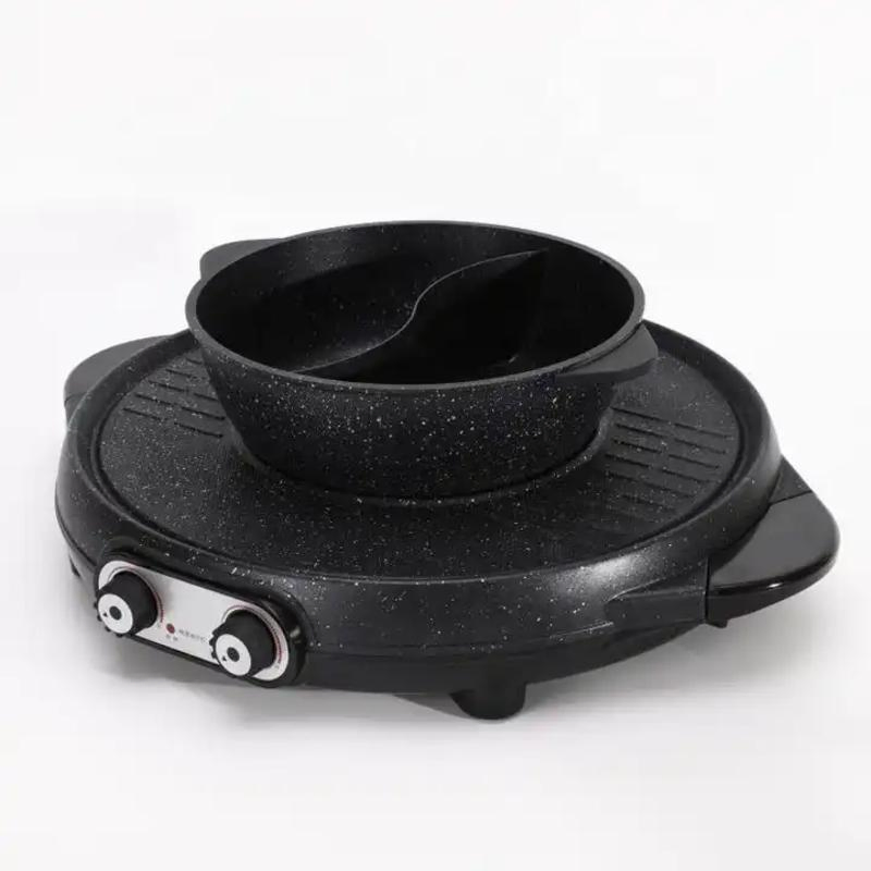 High-Quality Black Multi-Function Cooking Indoor Hot Pot and Electric Grill Plate