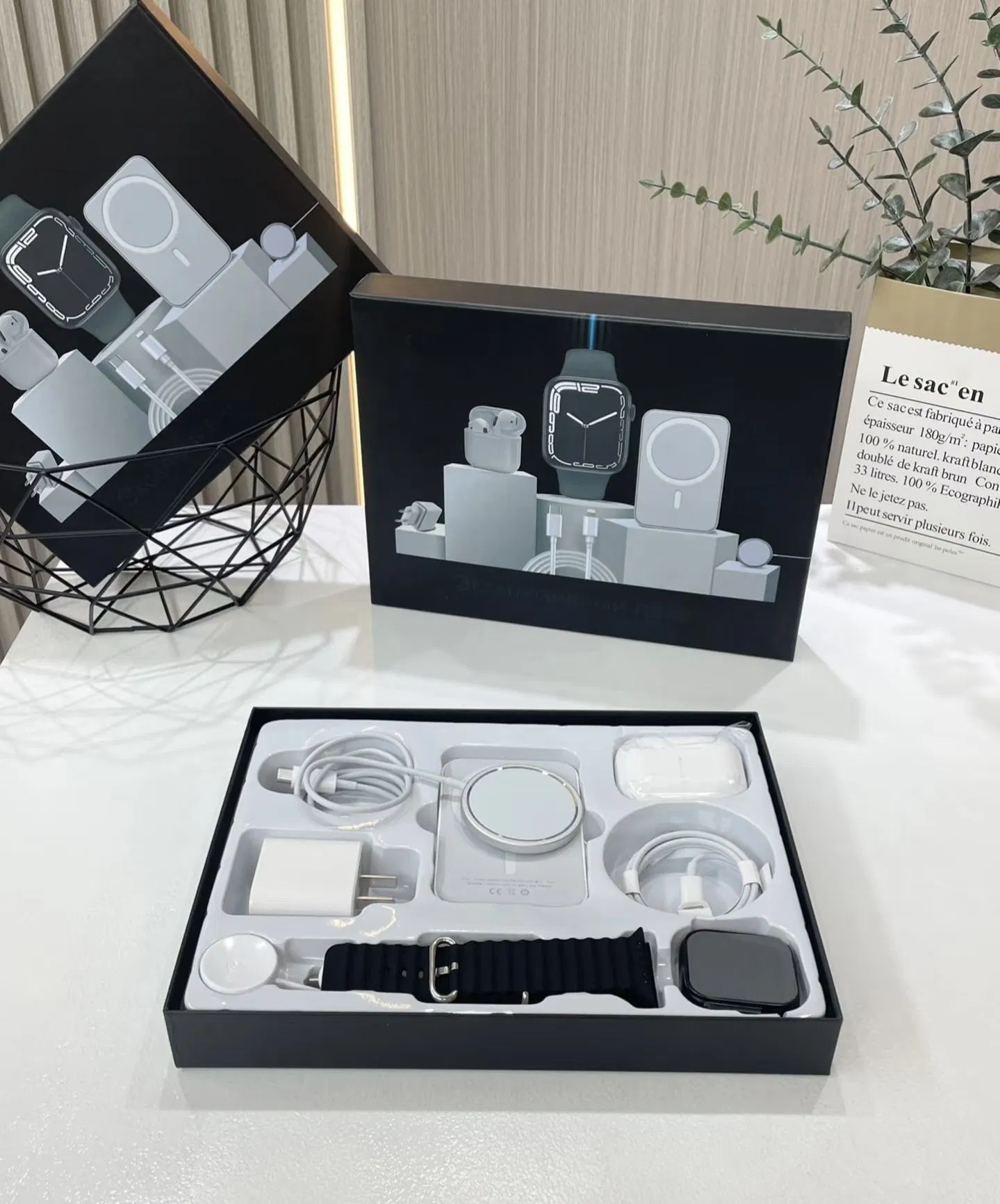 6 in 1 Air Battery Pack Charging Smartwatch Earbuds Set for EU/Us/UK