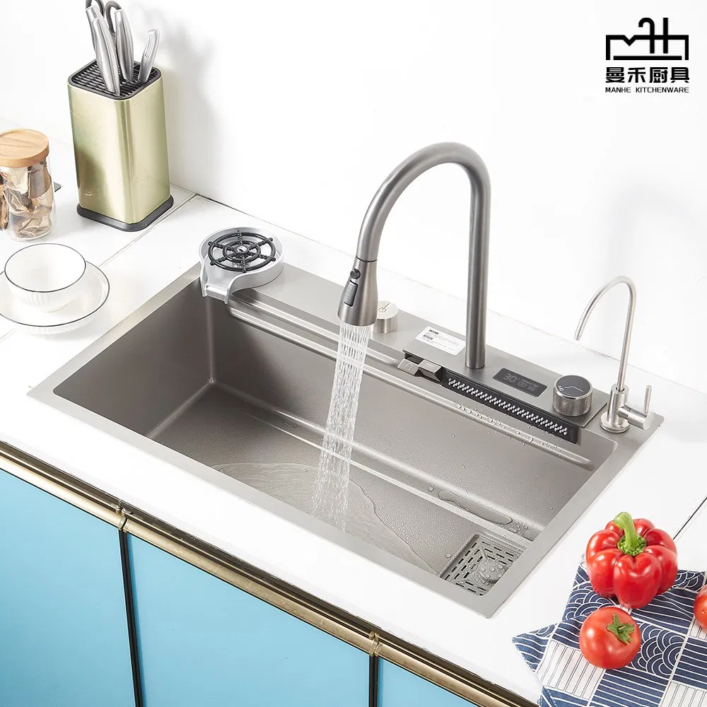 Waterfall Kitchen Sinks 304 Stainless Steel Nano Sink with Multifunctional Digital Display