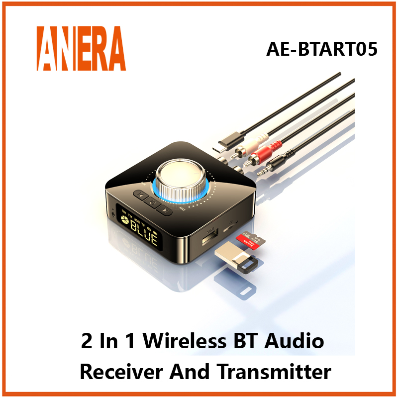 Anera V5.1 Wireless Bluetooth Audio 2 in 1 Receiver/Transmitter Car Music Audio Bt Adapter with Remote Control for Car TV Earphone