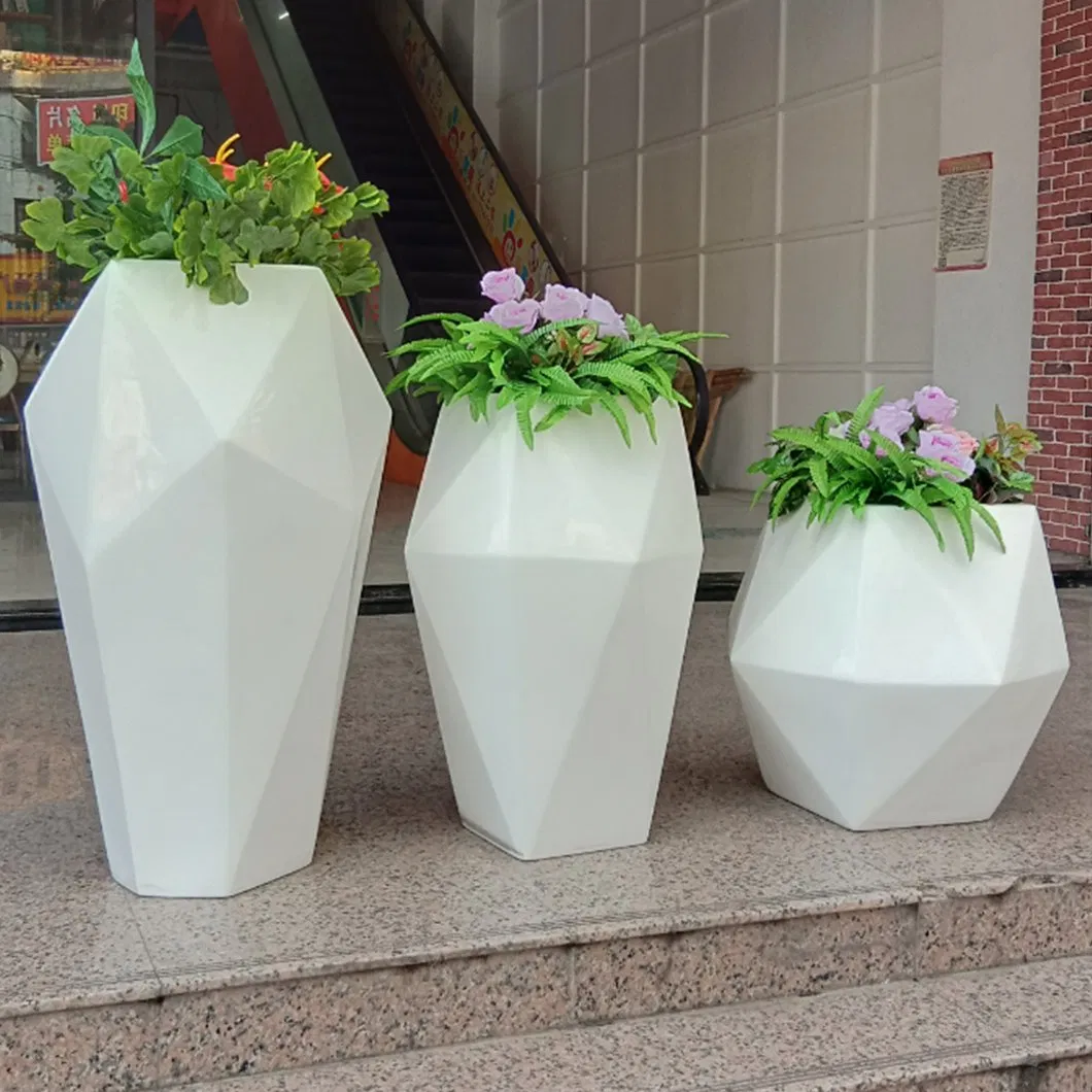 Stylish Diamond Pattern Planters FRP Customized Vase Decor Outdoor Public Artistic Sculpture Designer Flowerpot