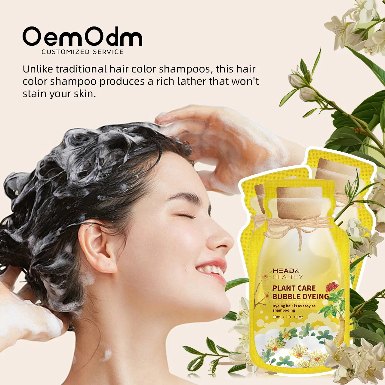 Hair Dye Shampoo 300ml with Bag Colour Chart for Custom Use