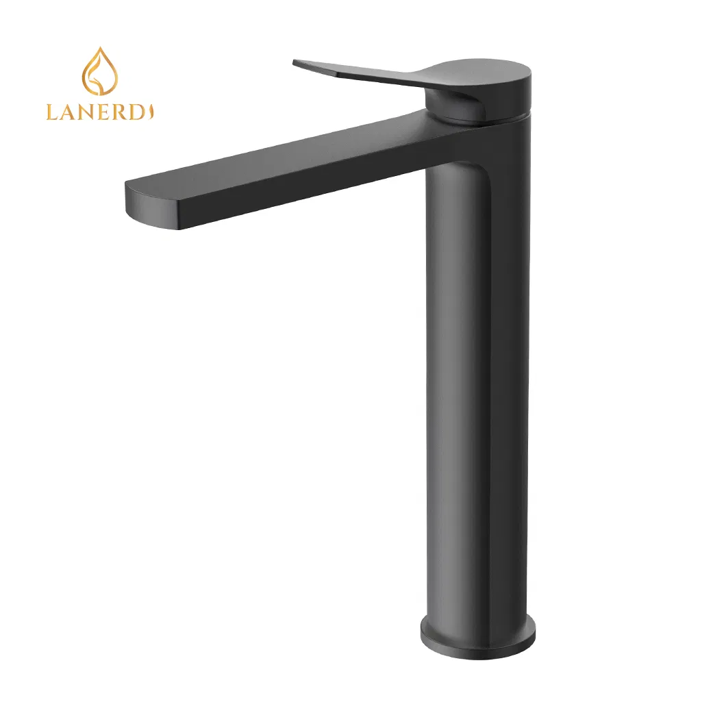 Высокий смеситель для раковины с длинным изливом, черный