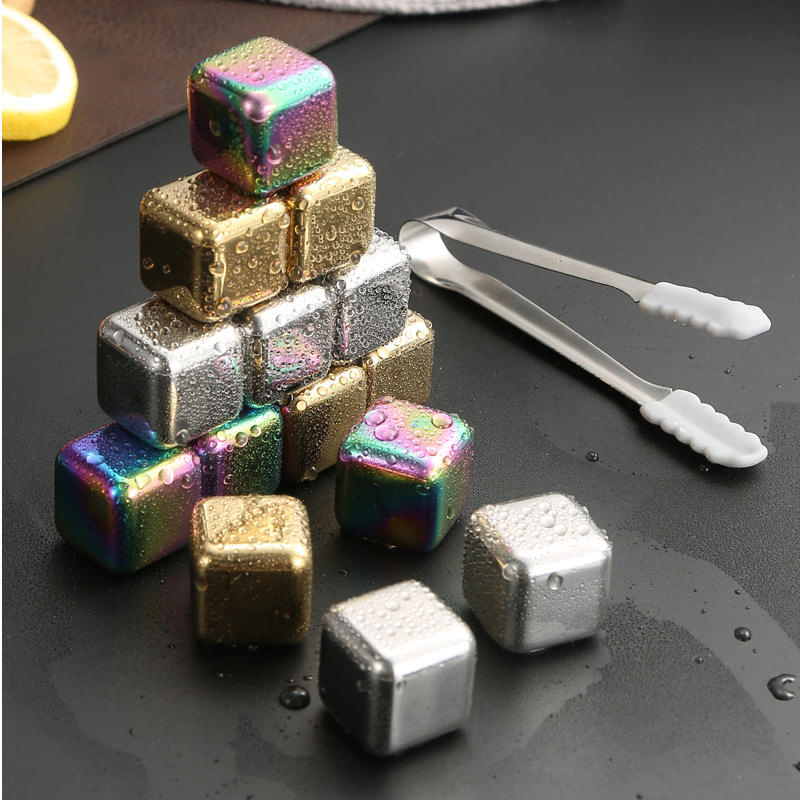 Custom Logo 304 Stainless Steel Ice Cube Set Quick Frozen Square Wine Whiskey Ice Stones