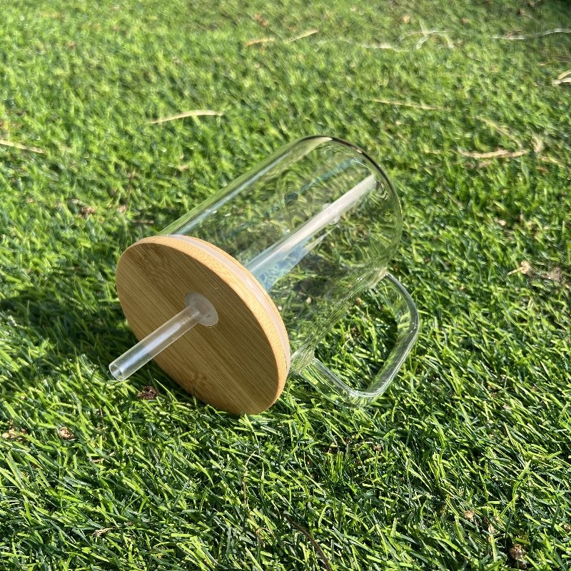 Стеклянная кружка с бамбуковой крышкой 500 мл