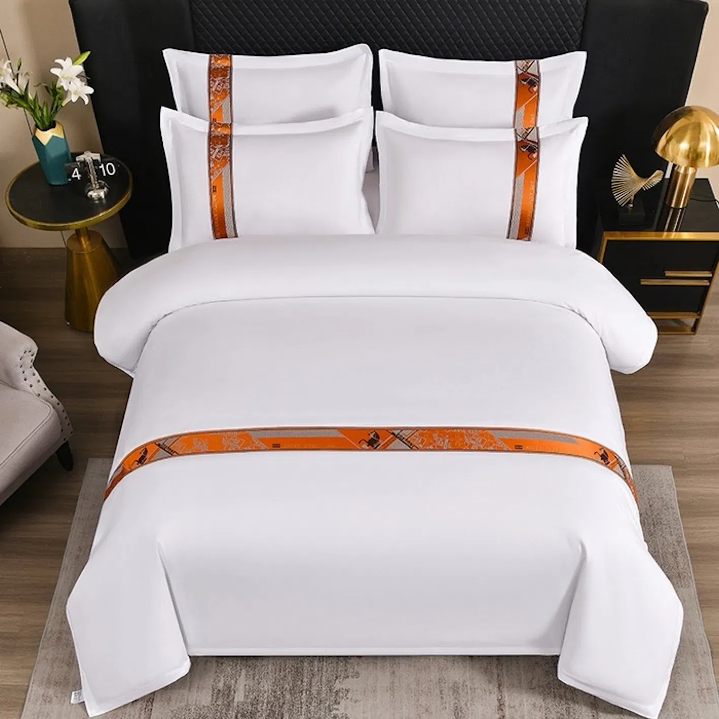 ODM/OEM 140g Microfiber Encrypted Ribbon Quilt Cover Pillowcase Hotel Guesthouse Bed Set Sanding Bed Sheets Guangdong 4PCS Bedding Set