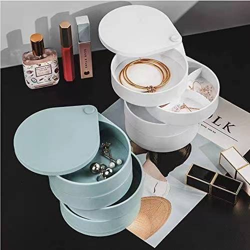 Round Jewelry Storage Box with Lid Storable Four Layers 360-Rotating Wbb12606