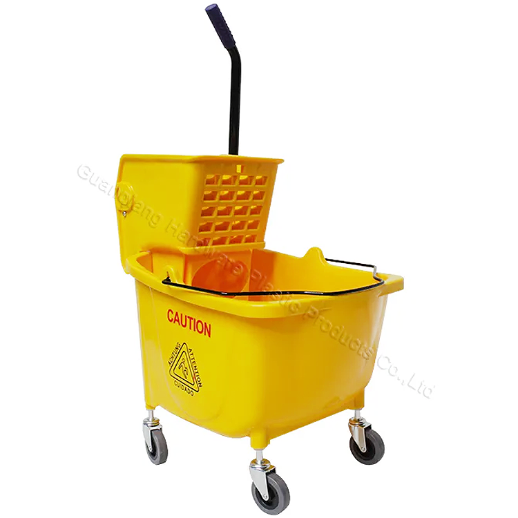 36L Commercial Side Press Yellow Plastic Floor Cleaning Squeeze Mop Bucket with Wringer