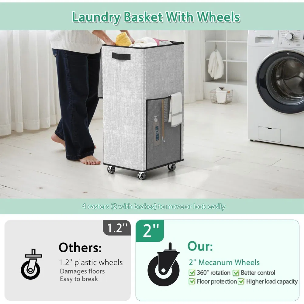 Collapsible Laundry Basket with Lid and Removable Bag for Narrow Space