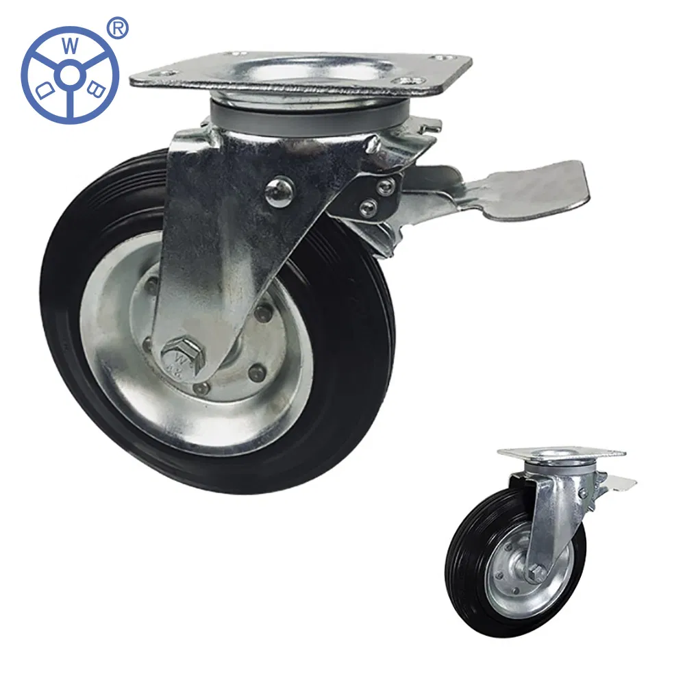 Wbd 150mm 200mm PP Core Black Rubber Waste Bin Caster