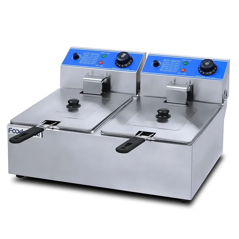 Table Top Stainless Steel French Fries Machine 2 Tank 2 Baskets Commercial Potato Chip Fryer Electrical Deep Fryer