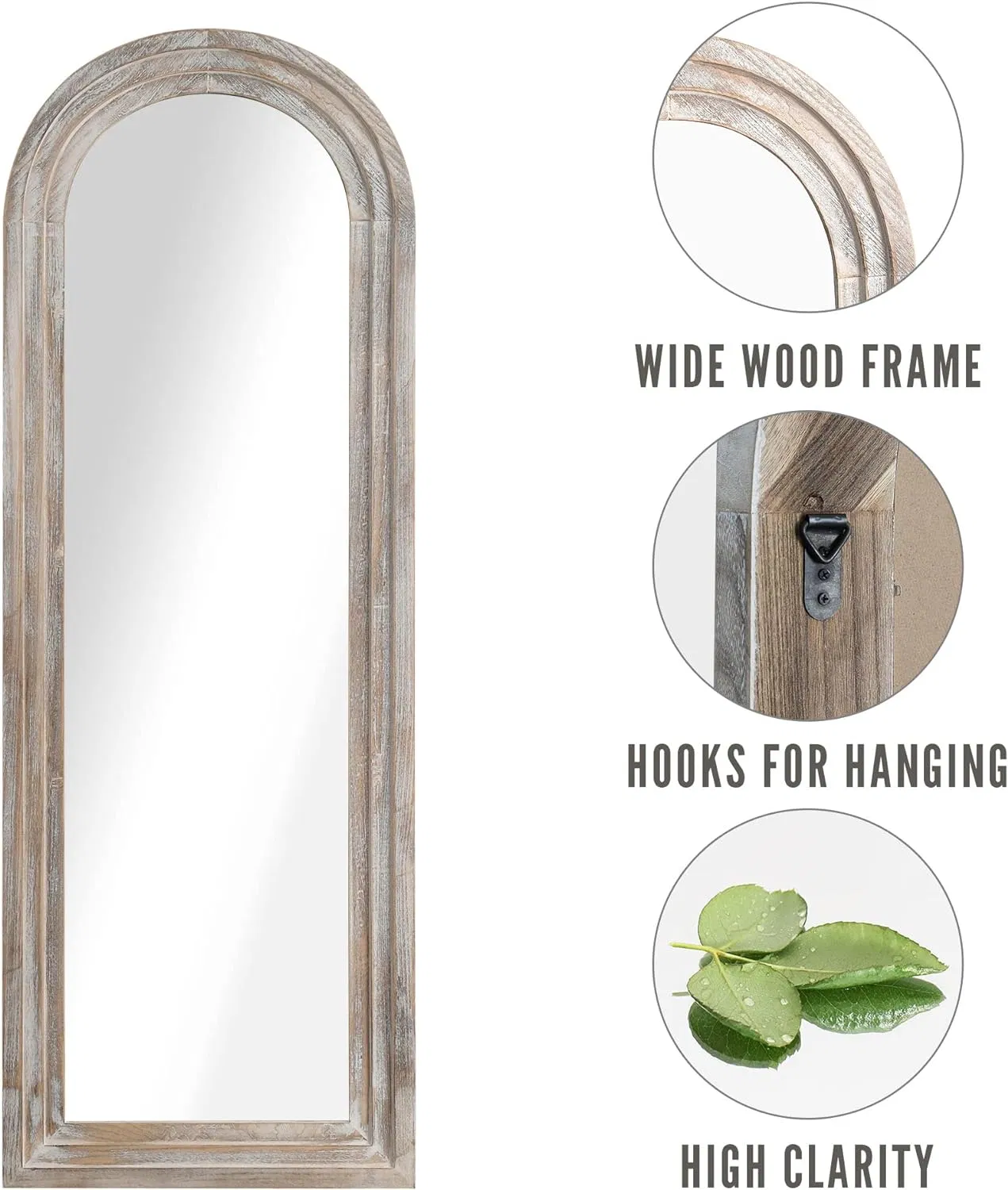 Distressed Wooden Framed Arched Floor Mirror - Wall-Mounted Dressing Makeup Mirror for Home Decoration - Ideal for Bathroom, Bedroom, Living Room, or Entryway