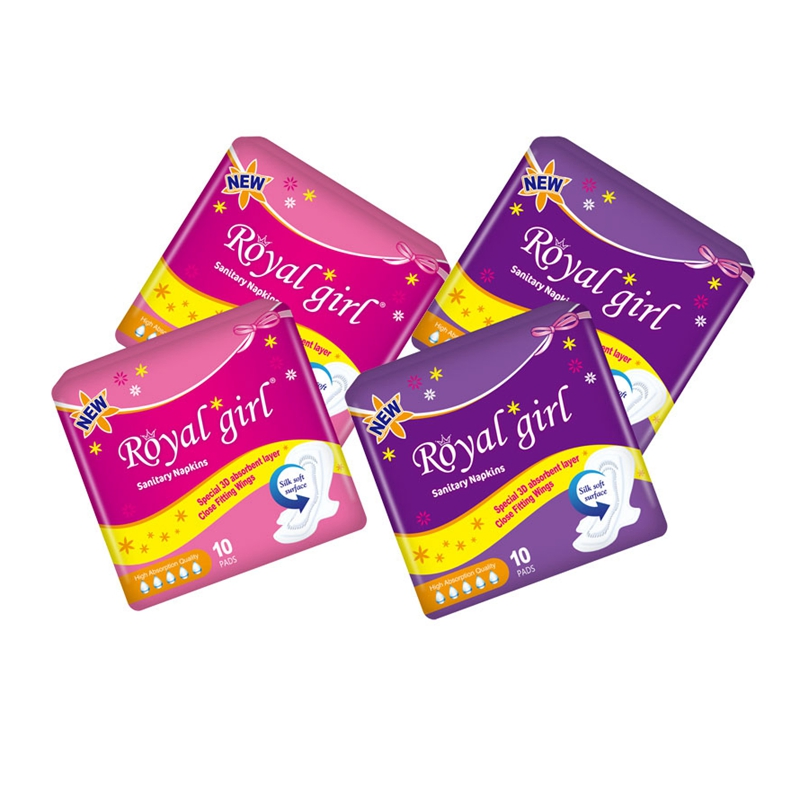 Custom Brand Name Royal Girl Pad Ladies Organic Cotton Period Pad Disposable Full Wrapping Open Sanitary Napkins