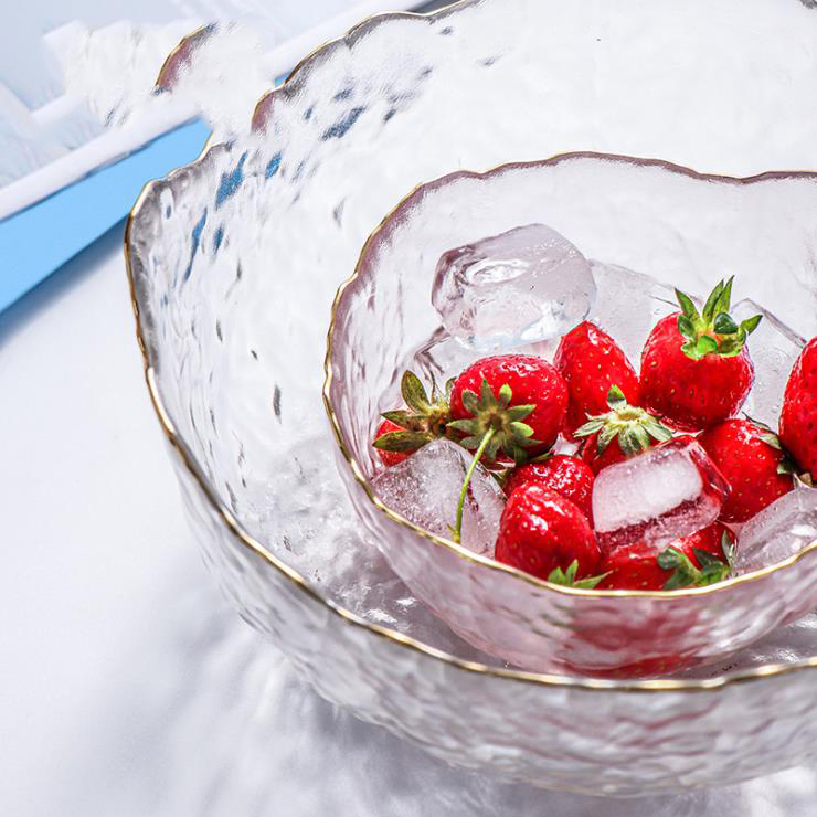 Colorful Glass Bowl Gold Painted Rim for Hotel Wedding Restaurant Household Transparent Salad Dessert Bowl