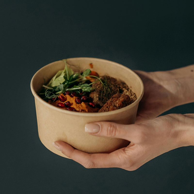 Eco-Friendly Food Grade Round Paper Salad Bowl with Secure Lid