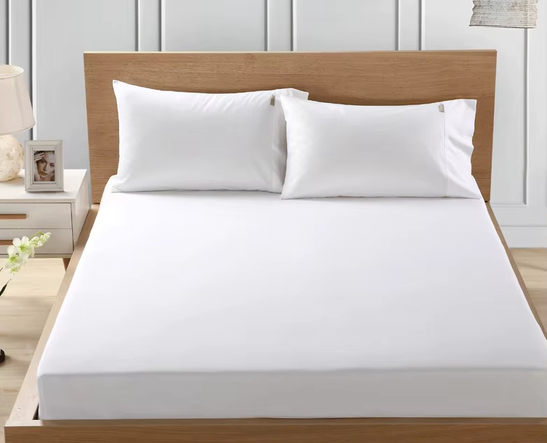 Wholesale 5 Star Hotel Bed Sheet 100% Cotton Dobby Stripe Luxury White Bed Sheet