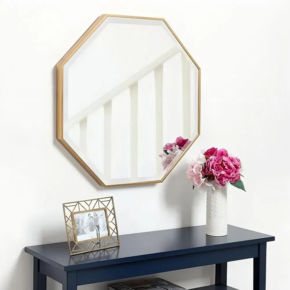 Hotel Aluminium Alloy Mirror Bathroom Octagonal Decorative Antique Gold Wall Mirror