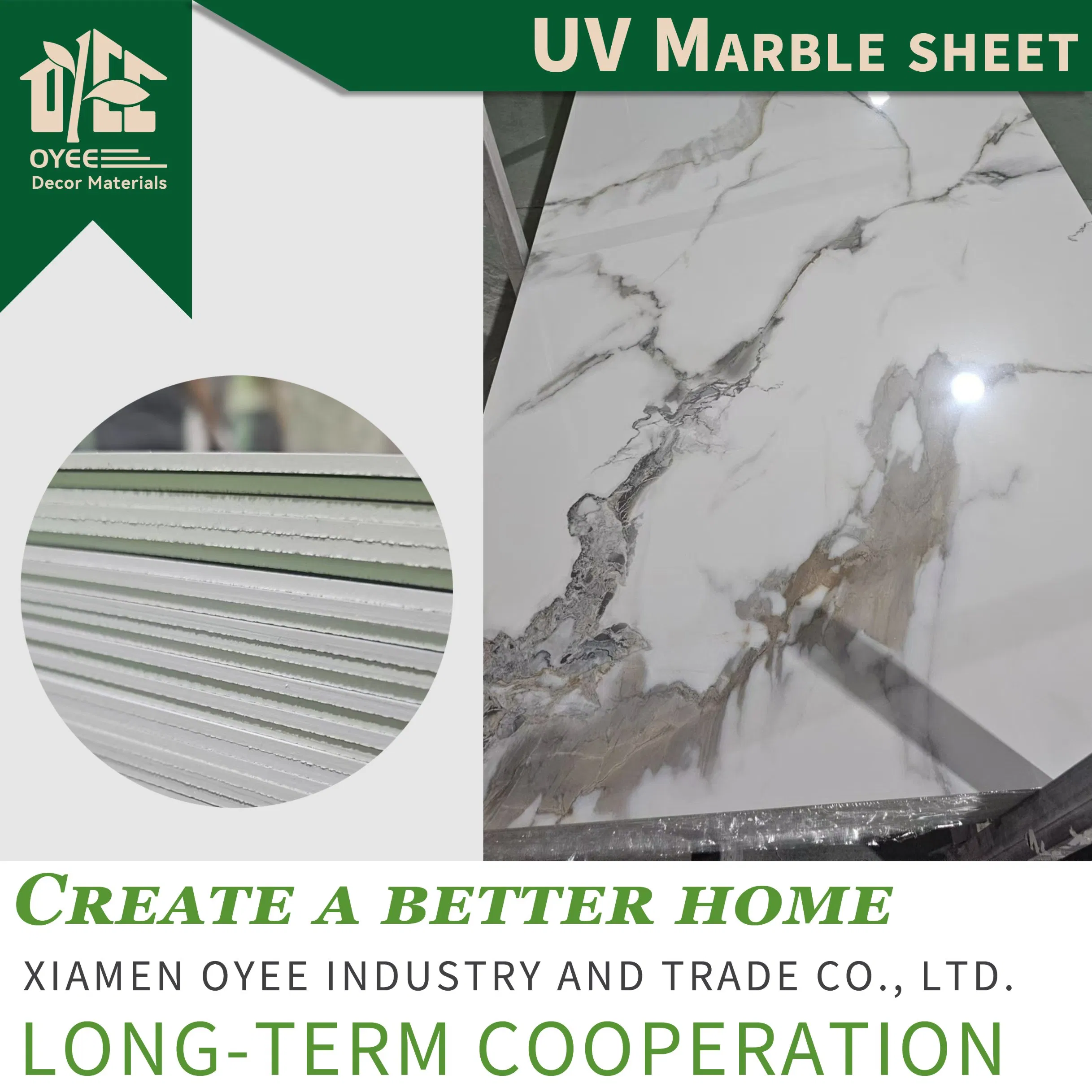 High Glossy Coated UV Surface Simulated Marble PVC Marble Wall Panel UV Sheet for Indoor