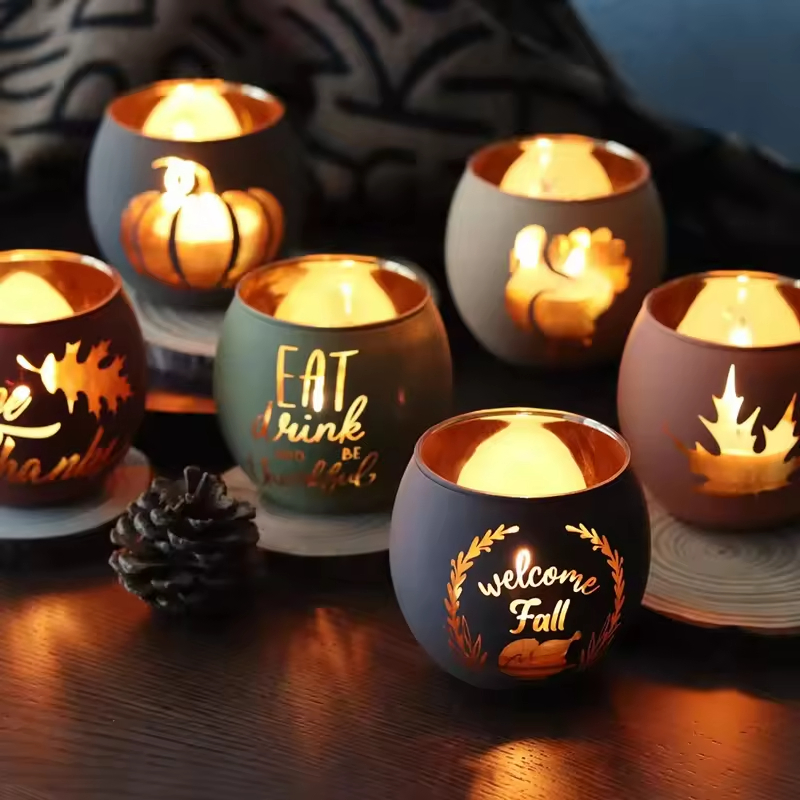Customize Christmas Gift Candle Holders Hollowed-out Candle Cups Glass Tea Light Candle Jar Christmas Holiday Decorations