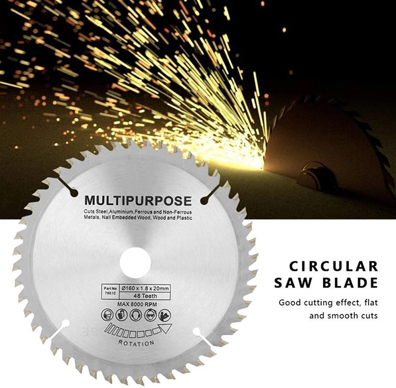 48t Teeth Cemented Carbide Tct Carbide Circular Saw Blade 160mm Cutting Machine Tool Accessories Bore for Cutting Steel Aluminum