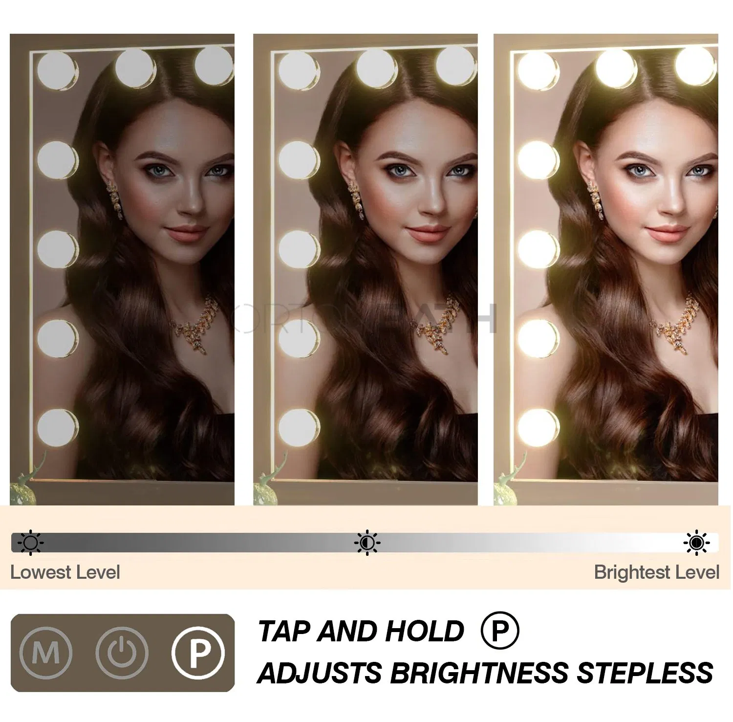 Ortonbath Vanity Mirror Makeup Mirror with Lights Lens Hollywood Lighted Vanity Mirror with 15 Dimmable LED Bulbs 3 Color Modes, Touch Control