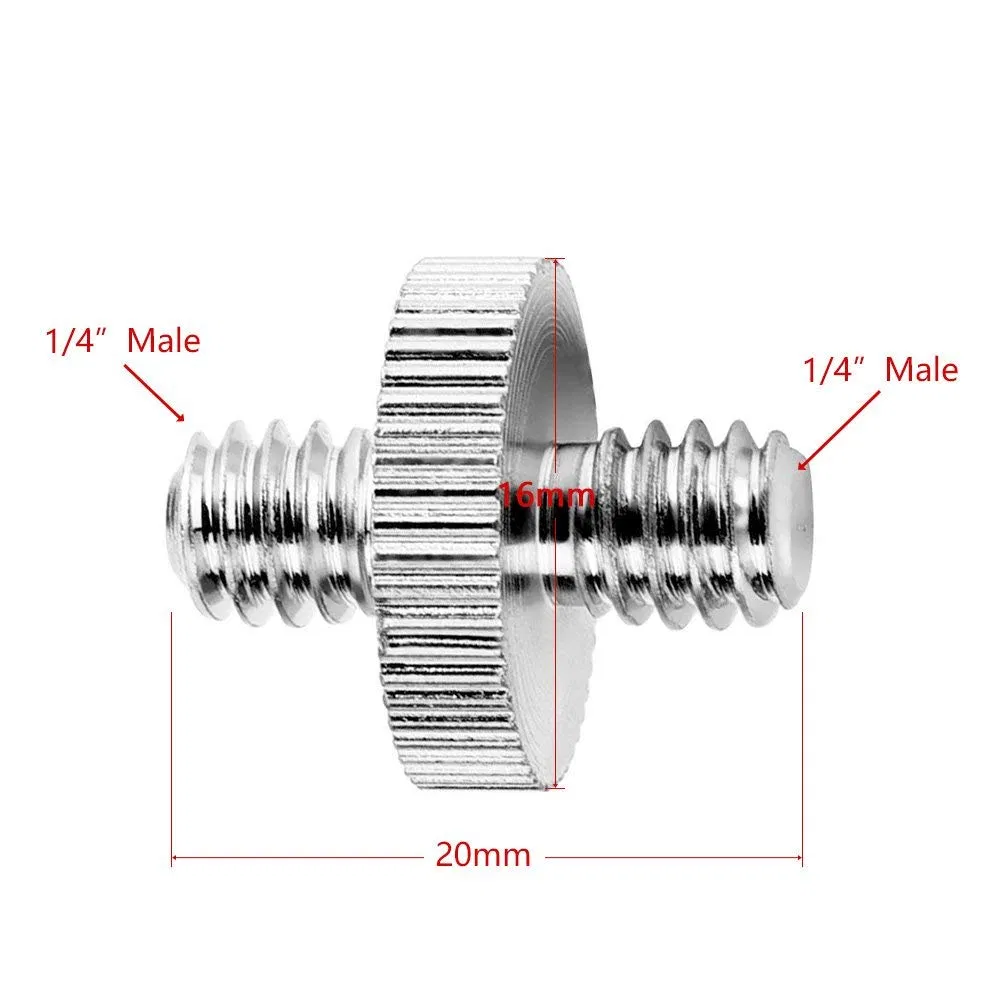 Custom 1/4'' Male to 1/4'' Male Camera Convert Screw Silver Threaded Metal