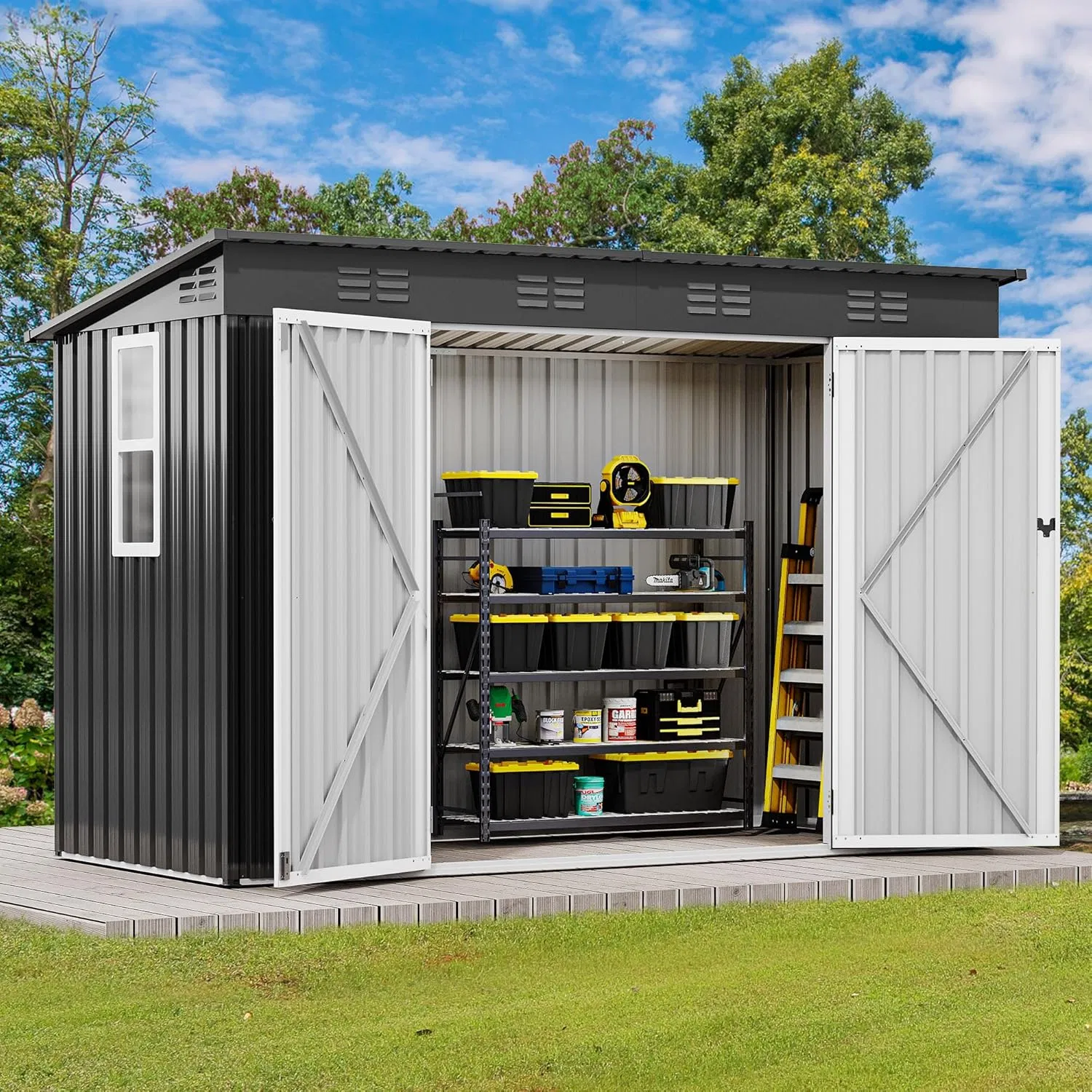 9.1X4.2FT Metal Outdoor Storage Shed with Window
