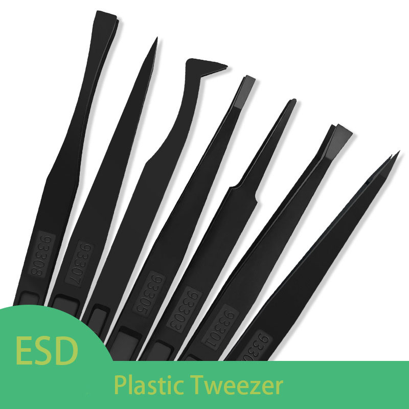 Plastic Tweezers Black Light Weight Antistatic Conductive Plastic Eyebrow Tweezers