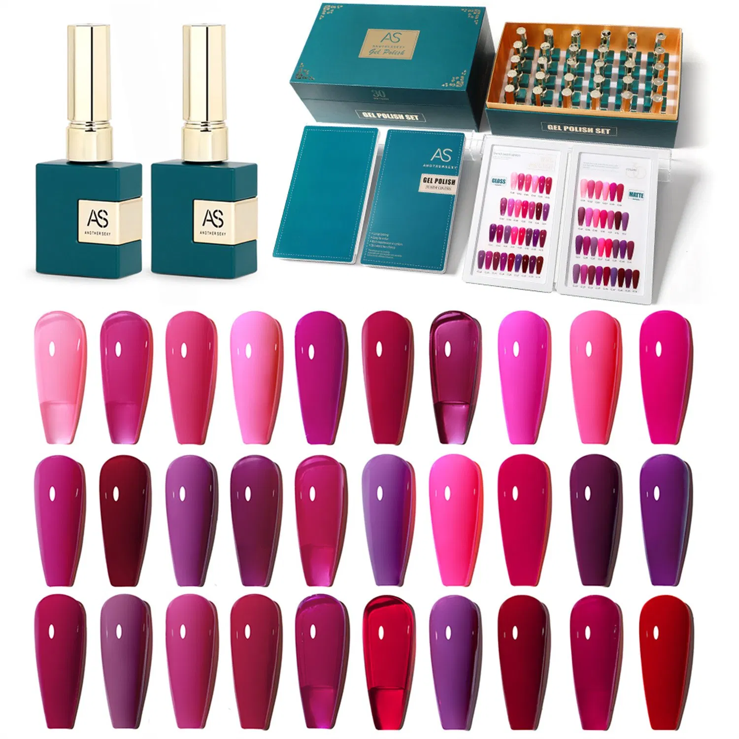 AS 30 Colors Solid Colour Gel Polish Set Soak off Nail Art Gel with Base Glossy Matte Top Gel Nail Supplies Private Label OEM Organic Color UV Gel Set