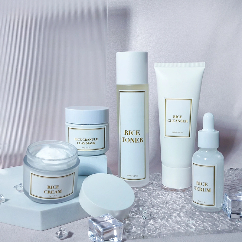Private Label Hydrating Antioxidant Brightening Skin Face Serum Rice Toner Whitening Cream Rice Skin Care Set