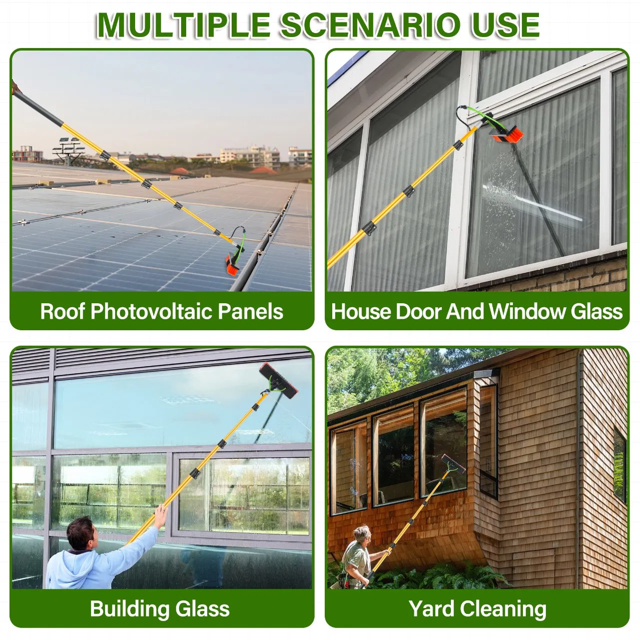 12FT Brushes with Built-in Water Pipes Solar Panels Windows and Vehicle Cleaning