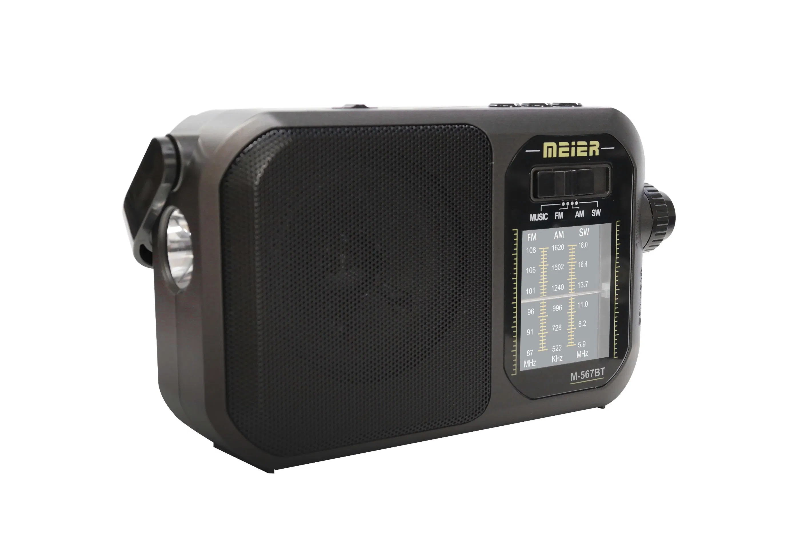 Portable 3-Band Am FM Sw Radio, LED Flashlight, TF Card and MP3 Player, Rechargeable Speakers Bluetooth Meier M-567bt