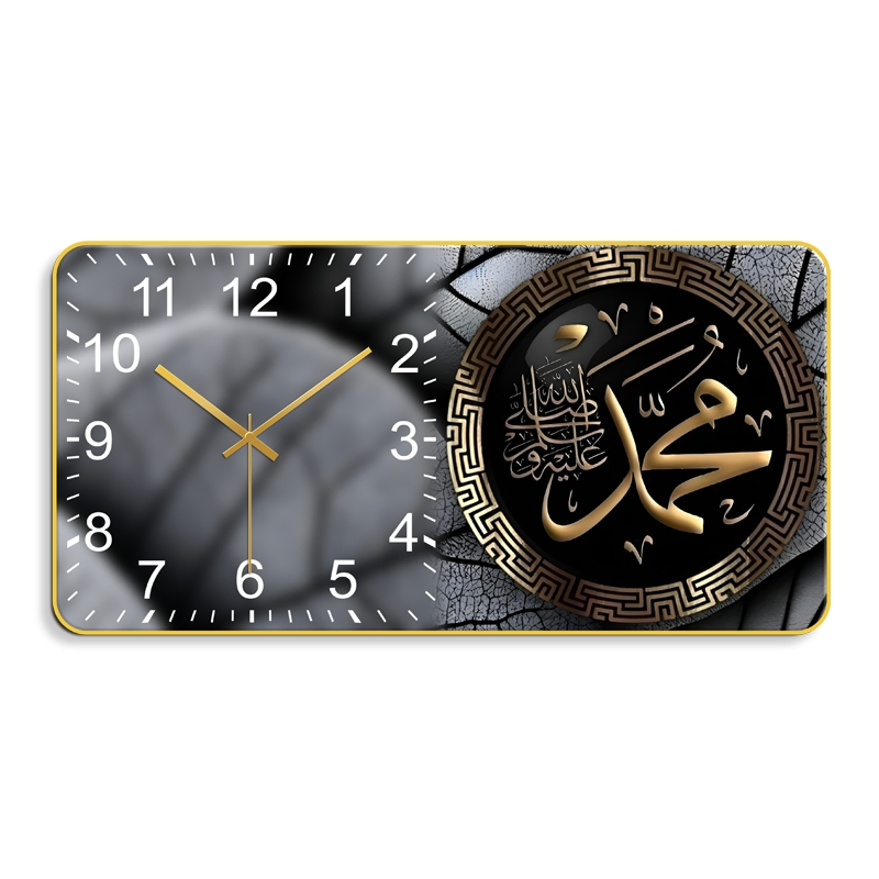 Hot-Selling Islamic Crystal Clock with a One-Sided Landscape Pattern, Calligraphy Art for Home Decoration, Suitable for Living Room Placement.