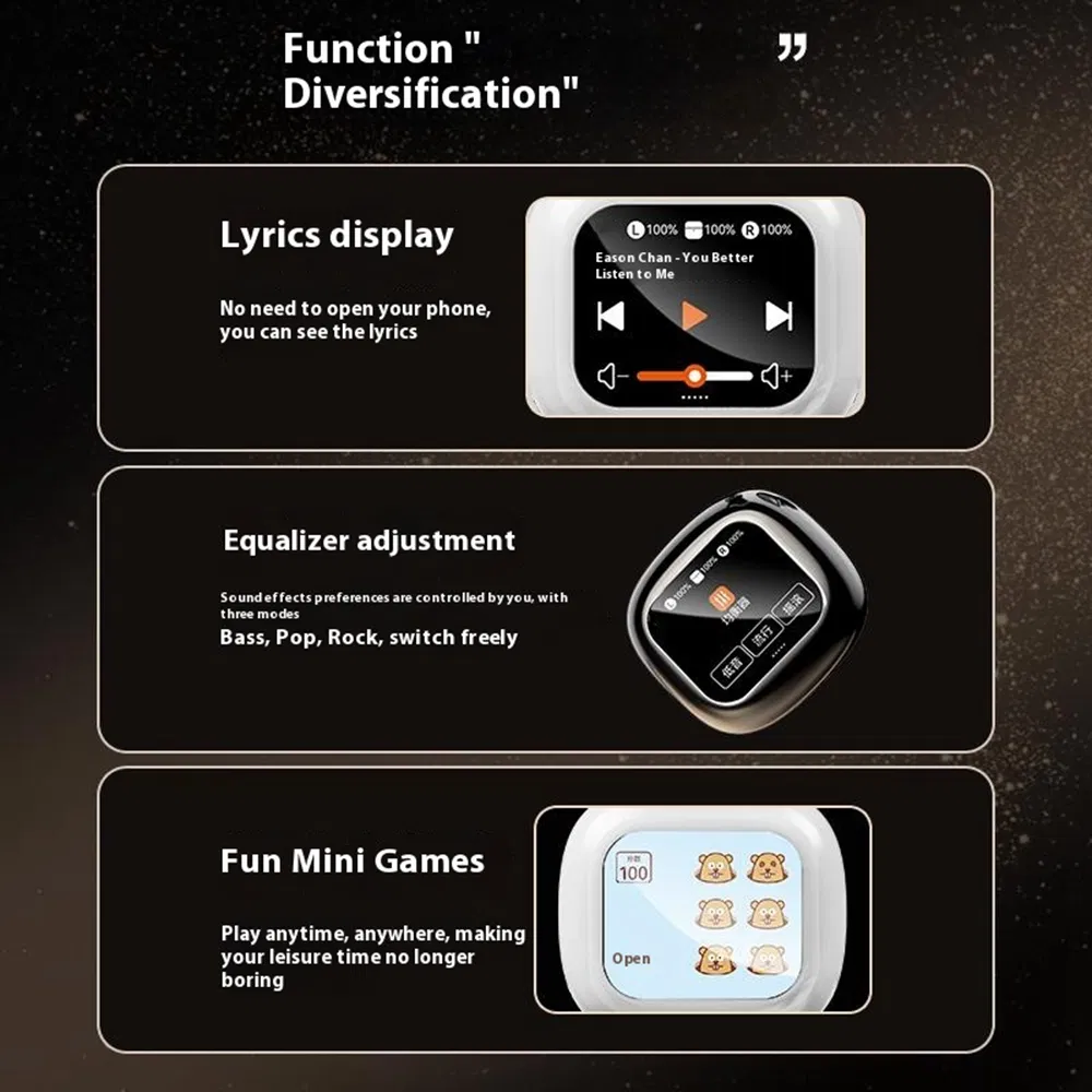 S09 Wireless Earbuds with Full Color Touch Screen Charging Case Noise Cancellation Bluetooth-Compatible Headphones - Black